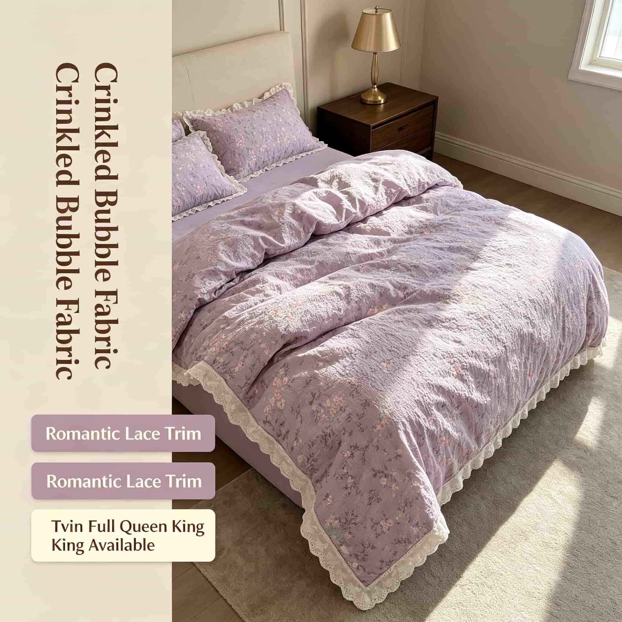 Ruffle Lace Floral Bedding Set - Aesthetic Floral Duvet Cover ulasan dan harga